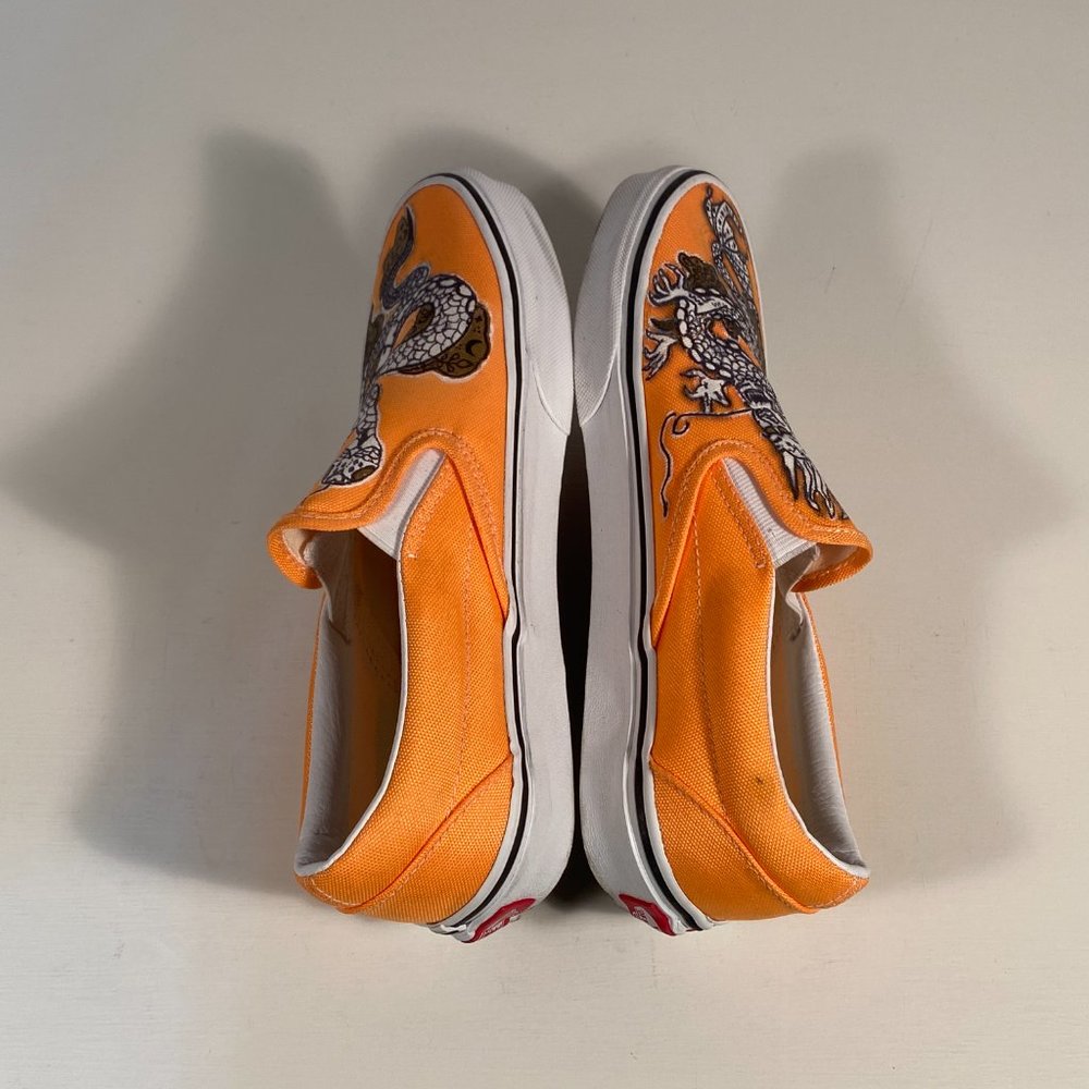 Vans Custom Painted Dragon Snake Orange Canvas Slip on Sneakers Women Size 7 - Picture 8 of 10